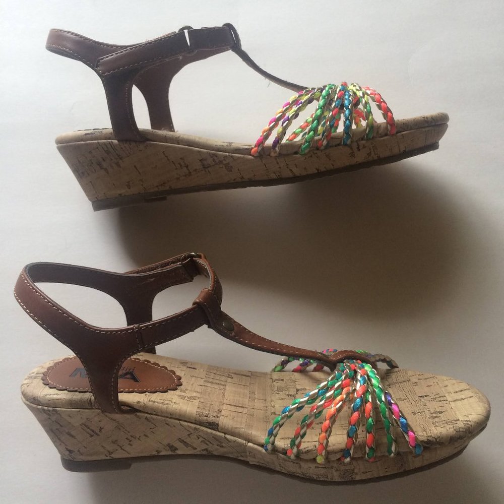 New Brown Sandals Girls 3 Wedge Shoe Neon Rainbow Multicolored - Picture 6 of 8